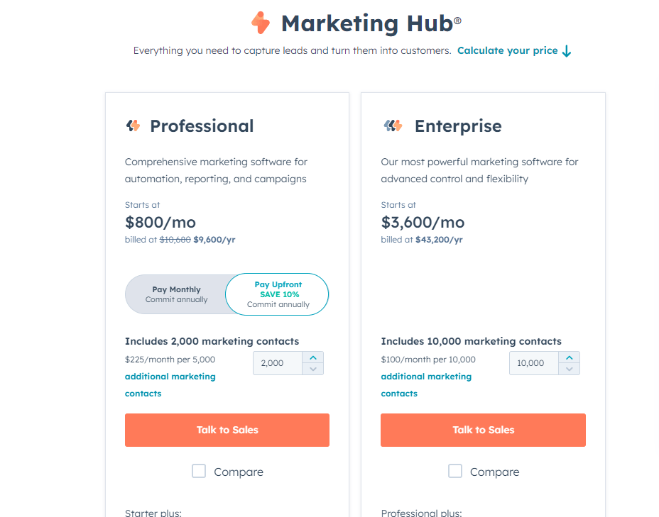 Hubspot pricing for big