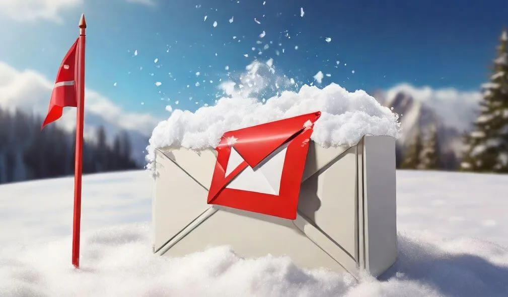 Email Icon In the Snow With a Red Flag